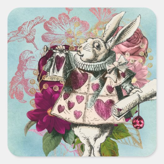 Fancy Wonderland White Rabbit Vierkante Sticker (Voorkant)