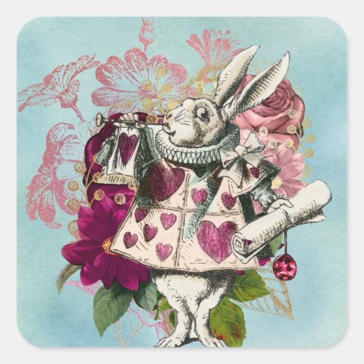 Fancy Wonderland White Rabbit Vierkante Sticker (Voorkant)