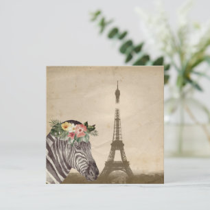 Fancy Zebra- en EiffeltowerflatWenskaart