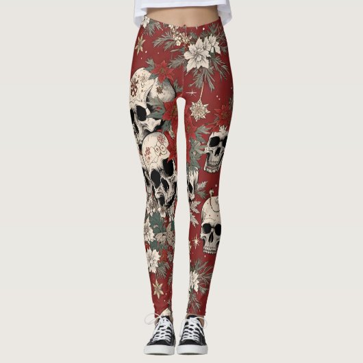 Fancy Zeefdruk Stijl Schedel Kerstmis Leggings (Voorkant)