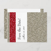 Fancy zilver en rood Bewaar de datum Aankondigingskaart (Voorkant / Achterkant)