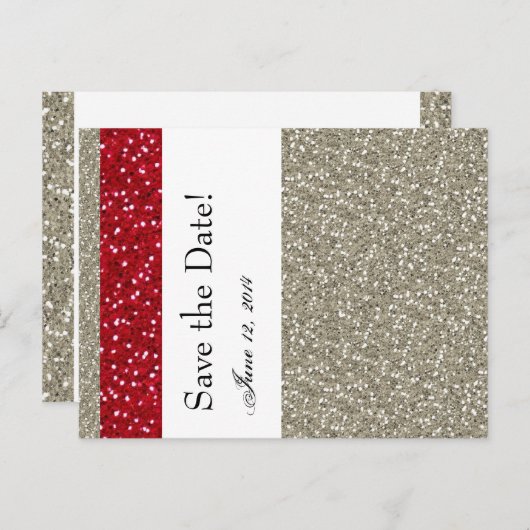 Fancy zilver en rood Bewaar de datum Aankondigingskaart (Voorkant / Achterkant)