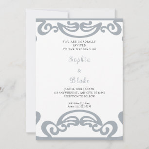 Fancy Zilver en Wit Scroll Art Deco Wedding Kaart
