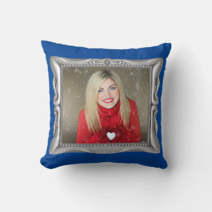 Fancy Zilver Lijst & Blauw Aangepast Uw Fotokussen Kussen