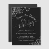 Fancy Zilver op Zwarte Bruiloft Bewaar de Datummag (Voorkant / Achterkant)