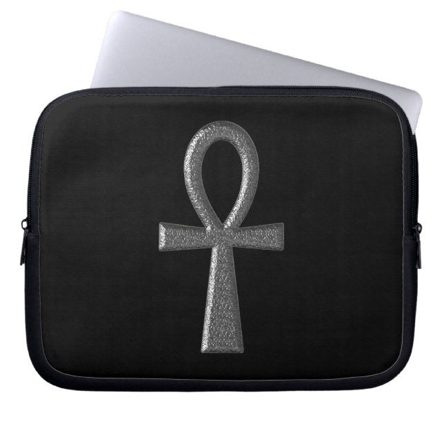 Fancy zilveren ankh laptop sleeve (Voorkant)