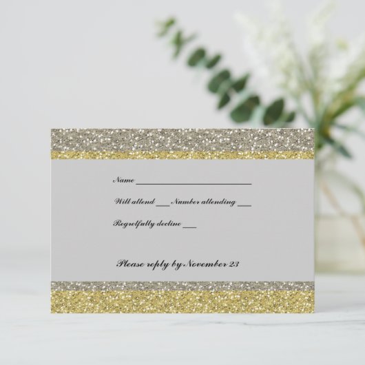 Fancy zilvergoud Glitter RSVP (Staand voorkant)