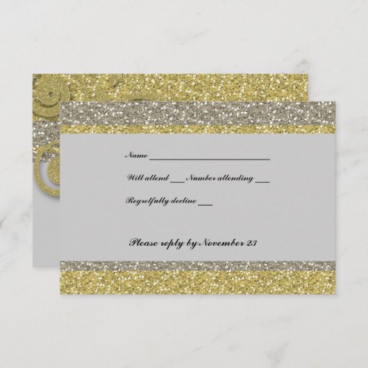 Fancy zilvergoud Glitter RSVP (Voorkant / Achterkant)