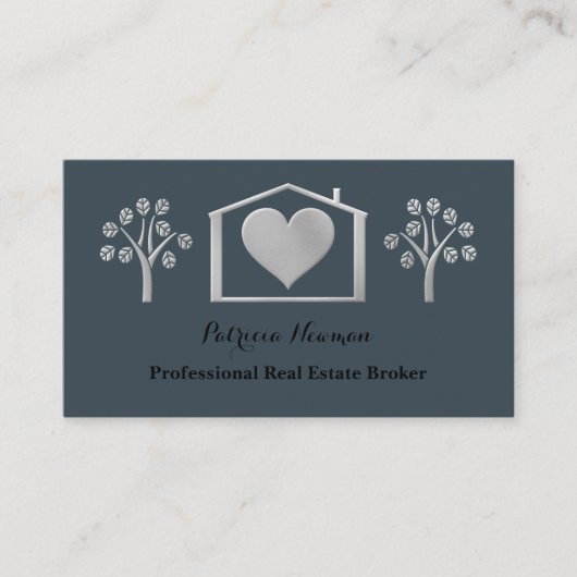 Fancy zilverhartslabel Visitekaartje van onroerend (Voorkant)