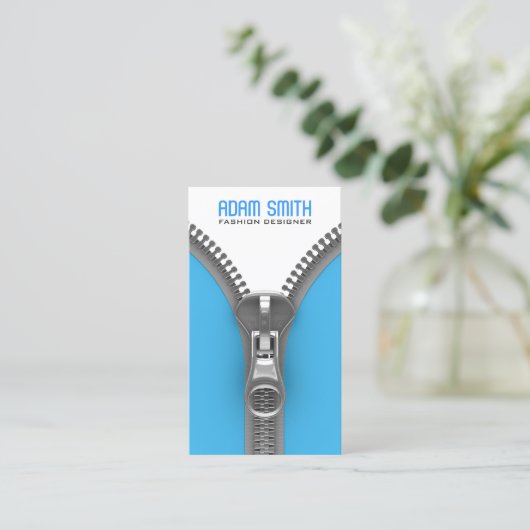 Fancy Zipper Elegant Mode Designer Modern Blue Visitekaartje (Staand voorkant)