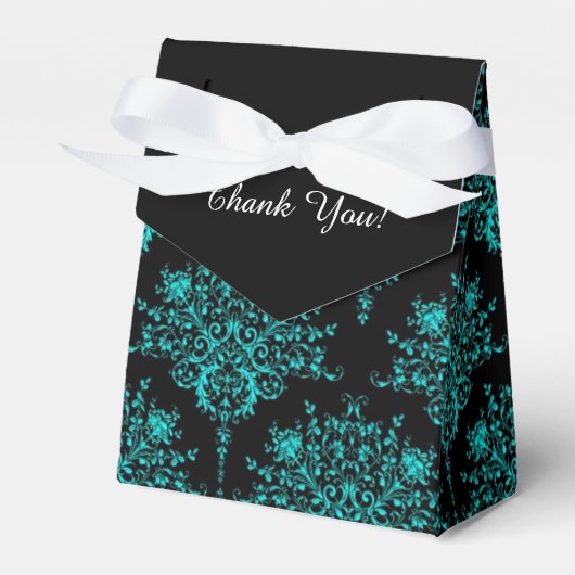 Fancy Zwart Blauwgroen Damask Bedankt Favor Box Bedankdoosjes (Voorkant Zijde)