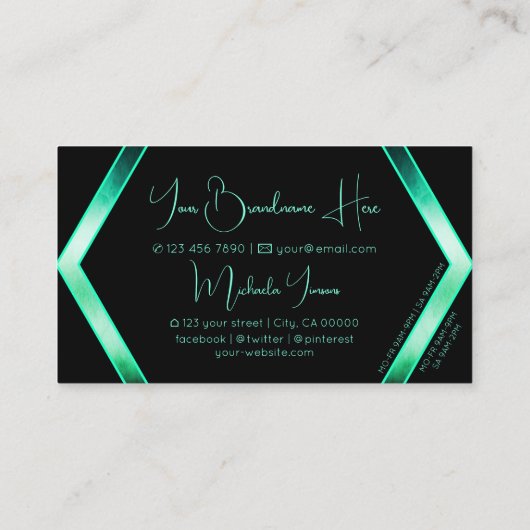 Fancy zwart, Blauwgroen patroon met zwarte achterg Visitekaartje (Achterkant)