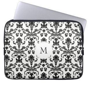 Fancy zwart Damask Monogram Laptop Sleeve
