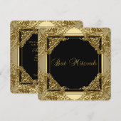Fancy Zwart en Goud Bat Mitzvah Kaart (Voorkant / Achterkant)