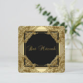 Fancy Zwart en Goud Bat Mitzvah Kaart (Staand voorkant)
