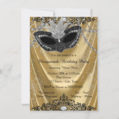 Fancy Zwart en Goud Masquerade Party Kaart (Voorkant)