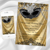 Fancy Zwart en Goud Masquerade Party Kaart