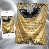 Fancy Zwart en Goud Masquerade Party Kaart