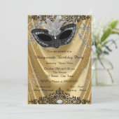 Fancy Zwart en Goud Masquerade Party Kaart (Staand voorkant)