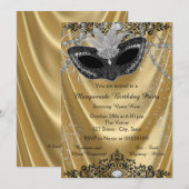 Fancy Zwart en Goud Masquerade Party Kaart (Voorkant / Achterkant)
