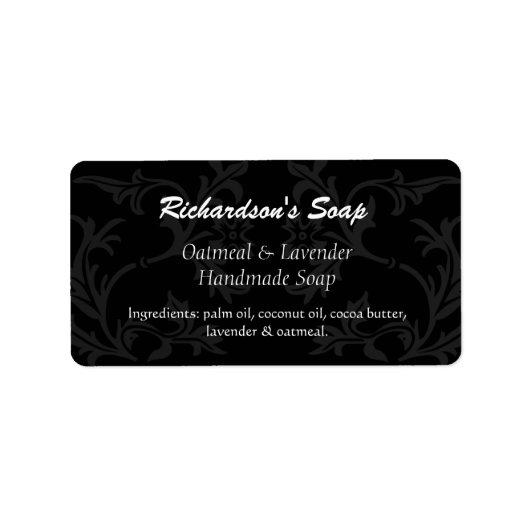 Fancy zwart en grijs damast zeeplabels etiket (Voorkant)
