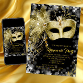 Fancy Zwart Goud Glitter Masquerade Party Kaart