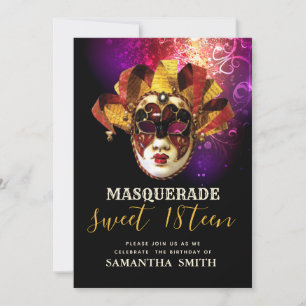 Fancy Zwart Paars Goud Masquerade Uitnodiging