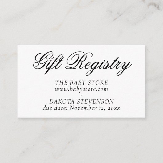 Fancy zwart script | Elegant doucheregister Informatiekaartje (Voorkant)