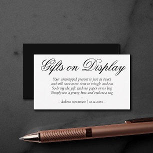 Fancy zwart script   Elegante geschenken tonen ged Informatiekaartje