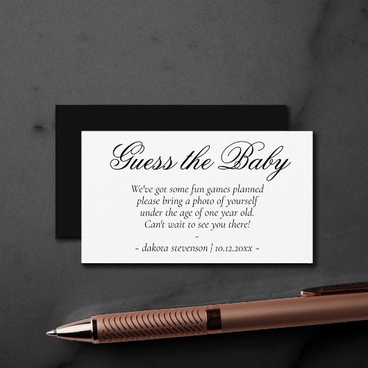 Fancy zwart script | Het moderne Baby shower raden Informatiekaartje