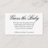 Fancy zwart script | Het moderne Baby shower raden Informatiekaartje (Voorkant)