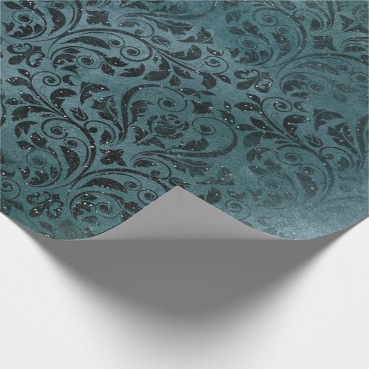 Fancy zwart Scrollwork op groen Cadeaupapier (Hoek)