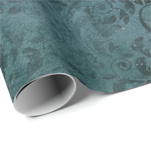 Fancy zwart Scrollwork op groen Cadeaupapier (Rol Hoek)