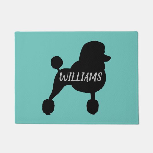 Fancy Zwart Standaard Poedel Hond Silhouet Blauwgr Deurmat (Voorkant)