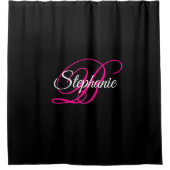 Fancy zwart wit en warm roze monogram douchegordijn (Voorkant)