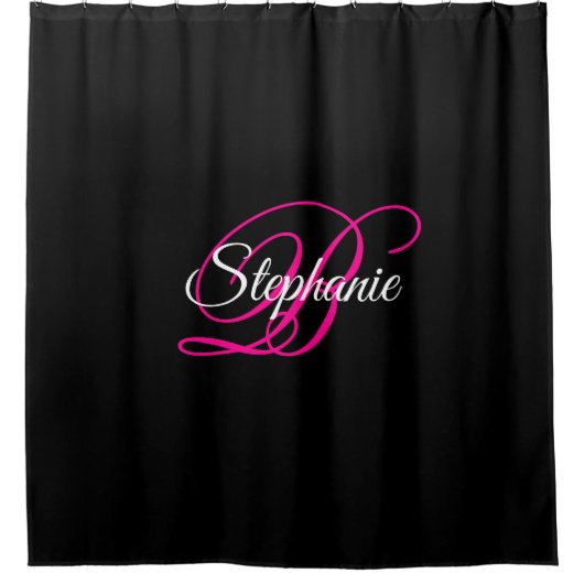 Fancy zwart wit en warm roze monogram douchegordijn (Voorkant)