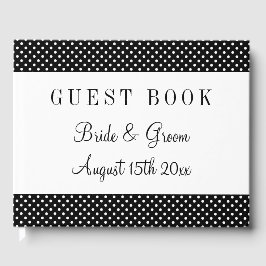 Fancy zwart & wit polka dot bruiloft gepersonalise gastenboek