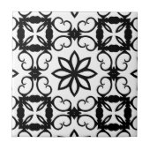 Fancy zwart-witte bloemcaleidoscoop tegeltje (Voorkant)