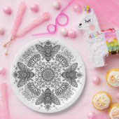 Fancy zwarte bijen Mandala Papieren Bordje (Feest)