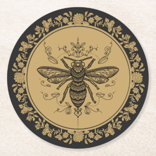 Fancy zwarte bijen  ronde kartonnen onderzetter