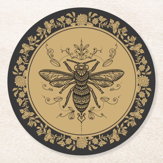 Fancy zwarte bijen ronde kartonnen onderzetter (Voorkant)
