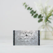 Fancy Zwarte Damask Wedding Website Kaart (Staand voorkant)