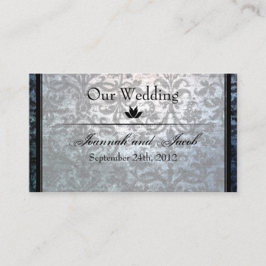 Fancy Zwarte Damask Wedding Website Kaart (Voorkant)