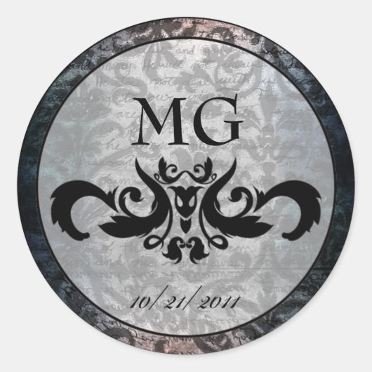 Fancy zwarte damast gotische Stickers / envelop af (Voorkant)