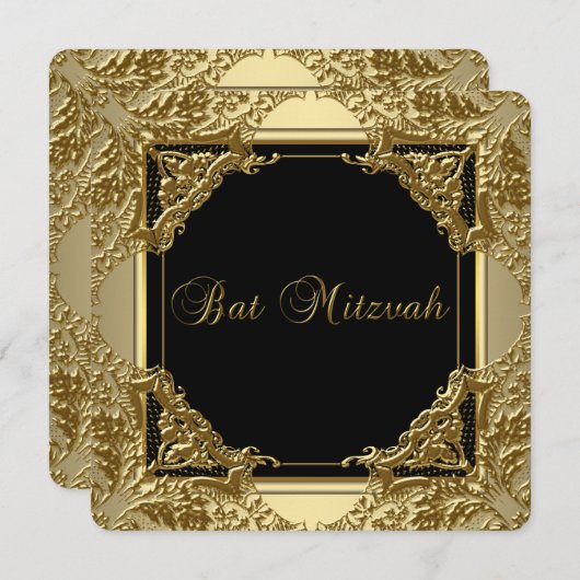 Fancy zwarte en gouden bat mitswa kaart (Voorkant / Achterkant)