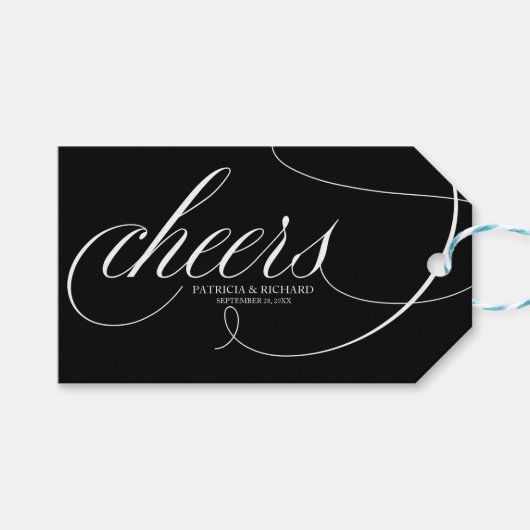 Fancy Zwarte En Witte Cheers Wijnfles Labels Cadeaulabel (Voorkant (Horizontaal))