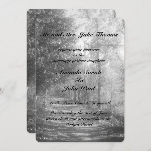 Fancy zwarte en witte Natuur bruiloft Kaart (Voorkant / Achterkant)