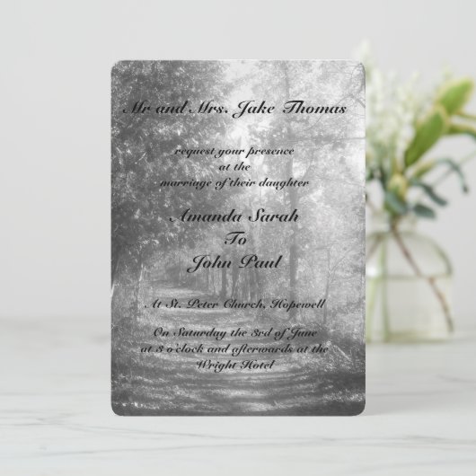 Fancy zwarte en witte Natuur bruiloft Kaart (Staand voorkant)