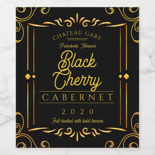 Fancy zwarte faux gold zelfgemaakte wijn gepersona etiket (Enkel label)