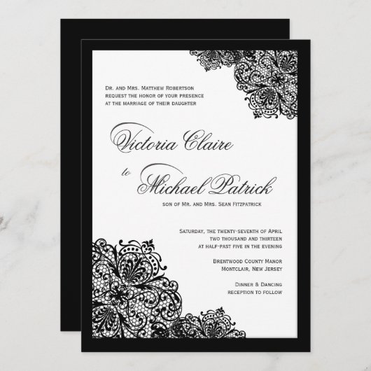 Fancy zwarte-gelaatsscriptweddenschappen kaart (Voorkant / Achterkant)